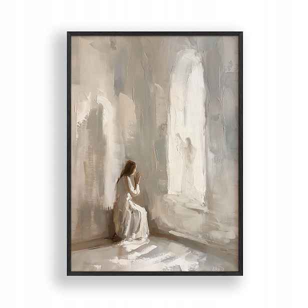 Obraz Modlící žena Plakát Rámeček Dřevěný Černý 30x42 cm