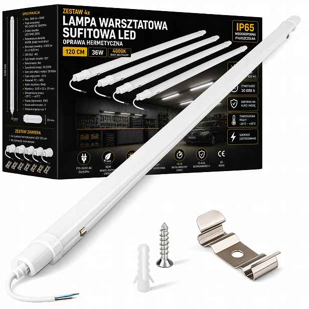 4x Stropní dílenská lampa Hermetické svítidlo Stropní Svítidlo Led IP65 36v 120 cm