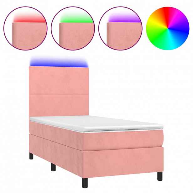 vidaXL Box spring postel s matrací a LED růžová 90x190 cm samet