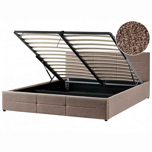 Beliani POSTEL s úložným prostorem 180/200 cm Bouclé Taupe Massognes