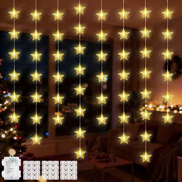 Led záclona hvězdičky 6x40led 6x120 cm na baterie, 8 režimů teplého světla