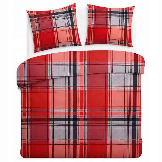 Povlečení bavlněné 180x200 Mřížka červená šedá 71512/1 Cottonlove
