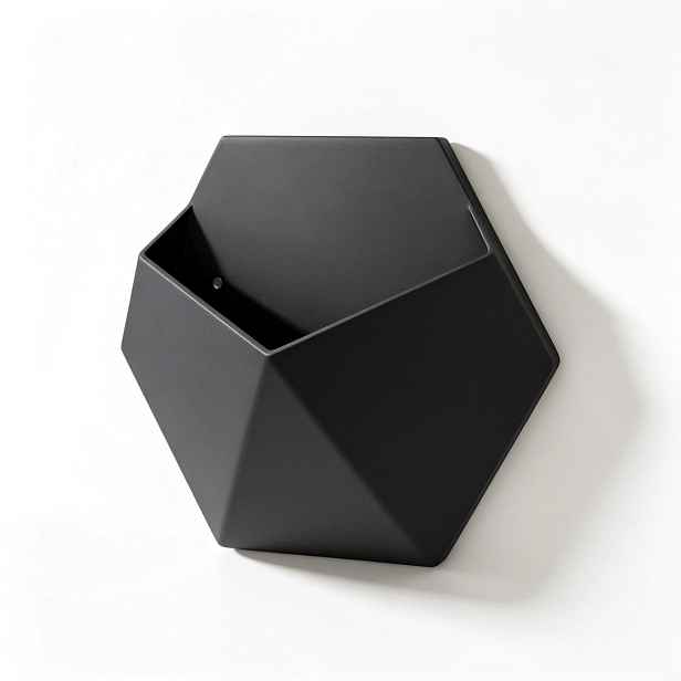 TEMU Šestihranný geometrický závěsný květináč pro sukulenty, závěsný květináč pro pokojové rostliny, moderní černá nástěnná dekorace s policí na