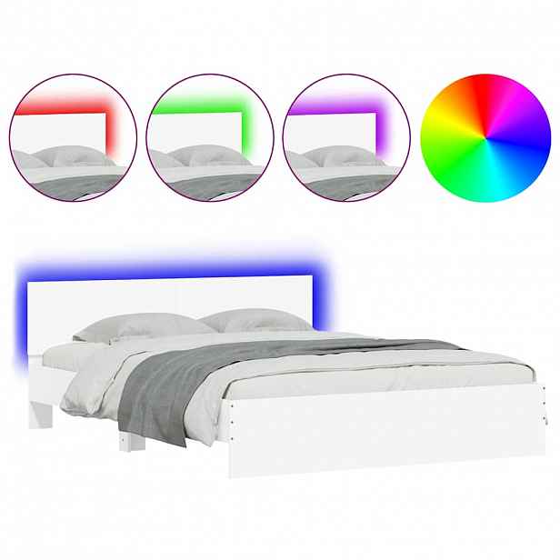 vidaXL Rám postele s čelem a LED osvětlením bílý 160 x 200 cm