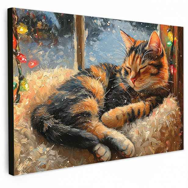 MuchoWow OBRAZ NA PLÁTNĚ Kočka - Vánoce - Zima - Zvíře 120x80 cm