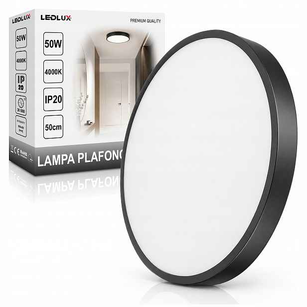 Stropní Svítidlo Led stropní svítidlo na omítku kulatá černá 50W 4000K
