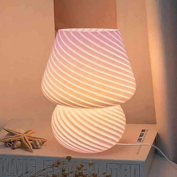 Noční Lampa Led Houbová skleněná růžová stolní lampa