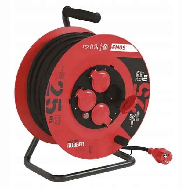 Emos kabel 230V prodlužovací 25m/4Z guma 3*1,5mm buben IP44 P084251