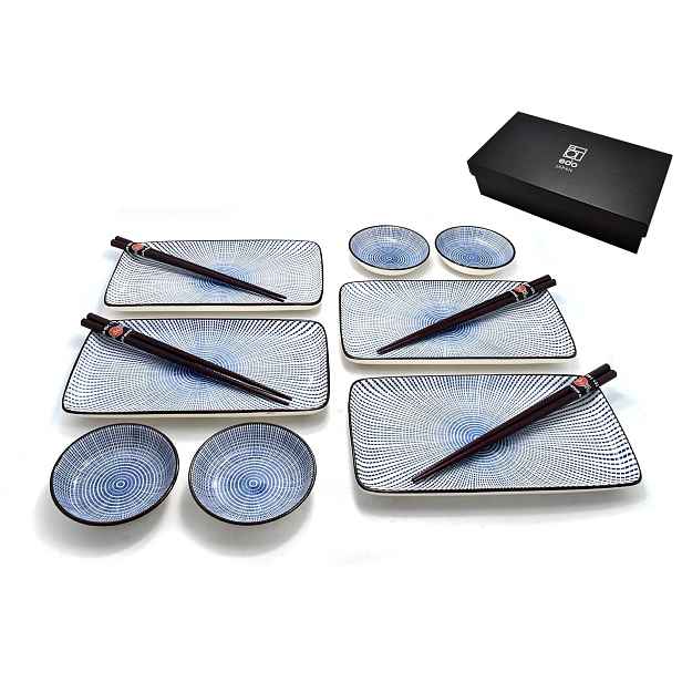 Sada na sushi pro 4 osoby Tokusa Blue Raundo Brown Box