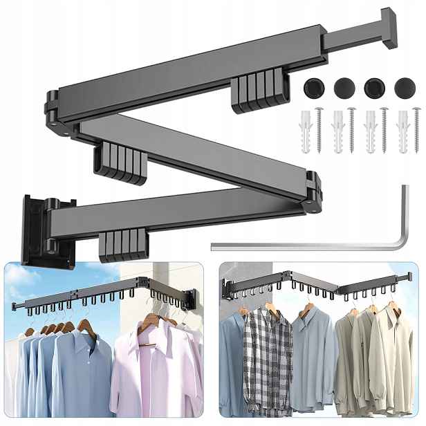 Věšák na oblečení, praní, šedá tyč na zeď, skládací organizér, 120 cm