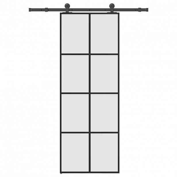 vidaXL Posuvné dveře s kováním 76x205 cm ESG sklo a hliník