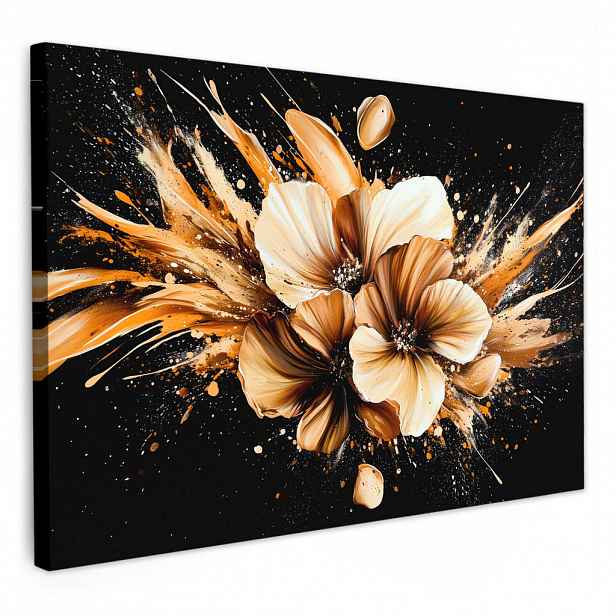 MuchoWow OBRAZ NA PLÁTNĚ Květiny - Zlatá - Graffiti - Černá - Abstraktní 30x20 cm