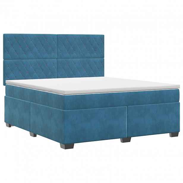 vidaXL Postel boxspring s matrací s čelo Modrá 140 x 190 cm Samet