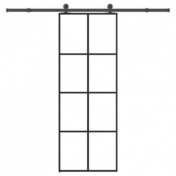 vidaXL Posuvné dveře s kováním 76x205 cm ESG sklo a hliník