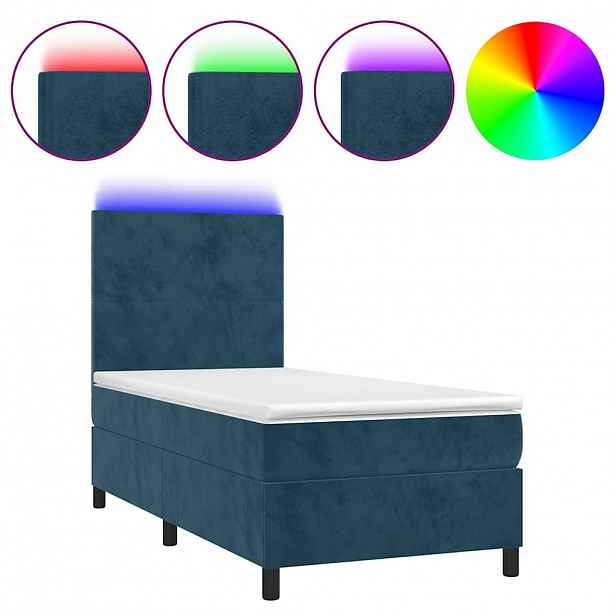 vidaXL Box spring postel s matrací a LED tmavě modrá 90x200 cm samet