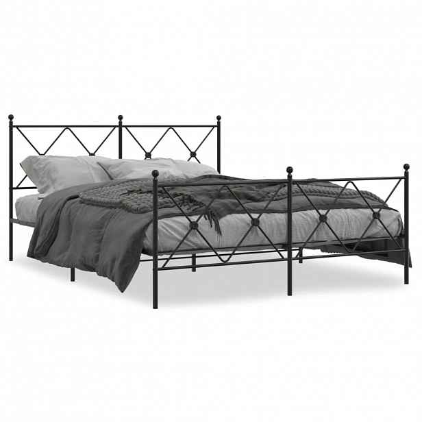 vidaXL Kovový rám postele s hlavovým a nožním čelem černý 150 x 200 cm
