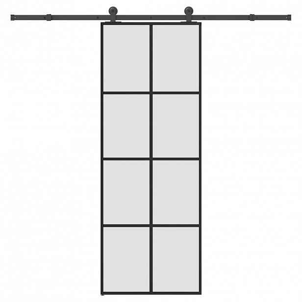 vidaXL Posuvné dveře s kováním 76x205 cm ESG sklo a hliník