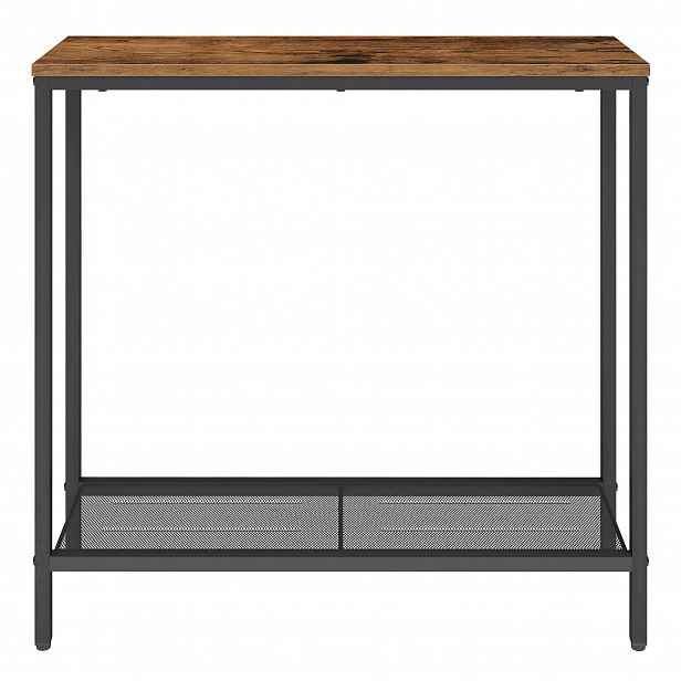 Konzolový Stolek police regál komoda černá, dub hnědý granit/kov 80 x 81,2 x 24 cm