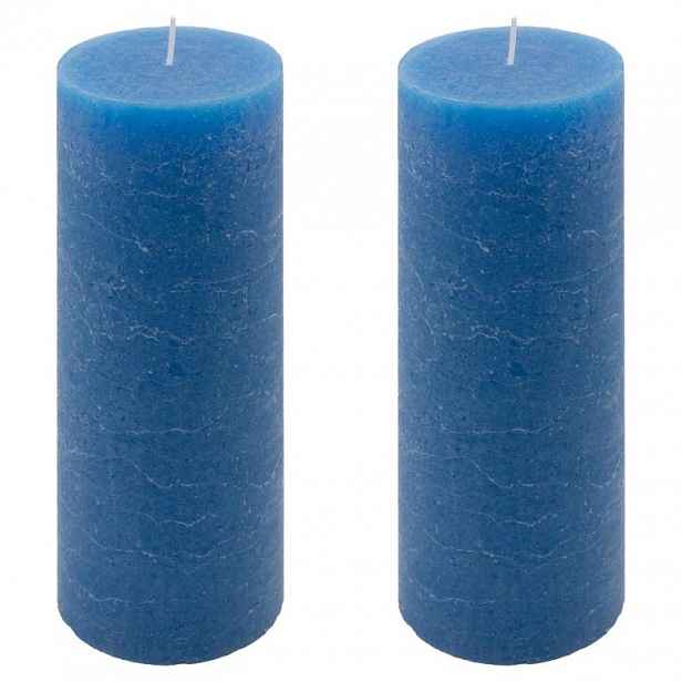 Sada rustikálních svíček, 20 cm, Ø 7,5 cm, modrá, 2 ks