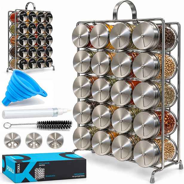 Stojan Na Koření 20 Skleněné Sklenice Sklenice Organizer Silver Lux
