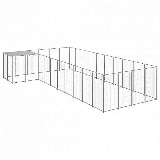 vidaXL Psí kotec stříbrný 13,31 m² ocel