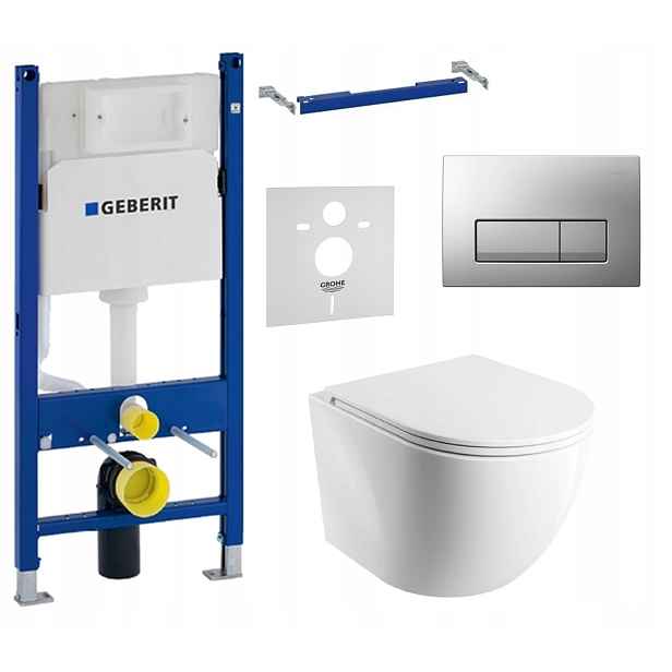 Podomítkový Wc set Geberit Wc mísa Omnires Rim Silent tlačítko chrom