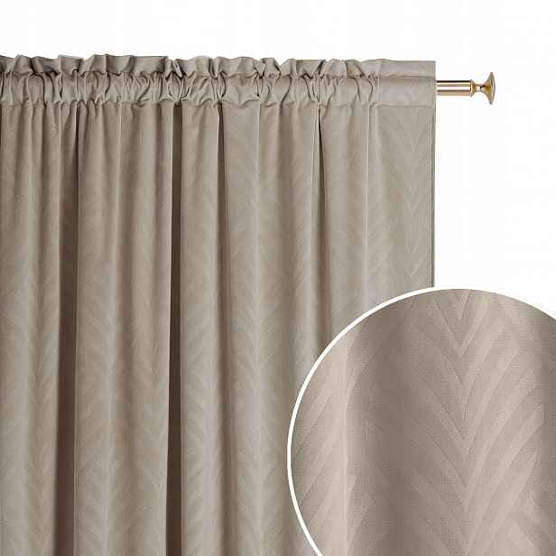 Hotový závěs velurová s řasicí páskou na tunýlek, žabky silná Leafly 140x250 béžová