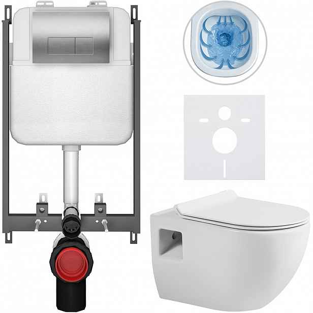 Kompletní WC set Basic/Dure - bílá lesklá - WC tlačítko Modulo/Stříbrná - pro zazdění - 51x35 cm