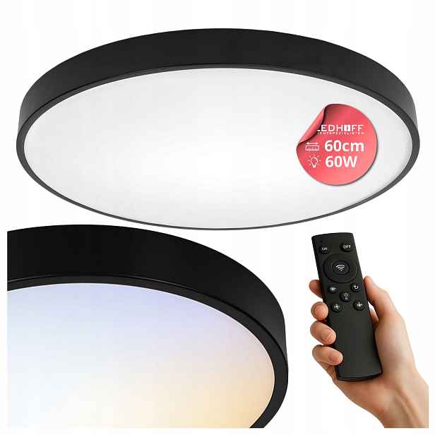 stropní svítidlo Led Stropní Svítidlo Stmívatelná 60 cm Černý Kulatý panel s Pilotem