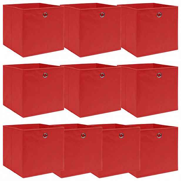 vidaXL Úložné boxy 10 ks červené 32 x 32 x 32 cm textil