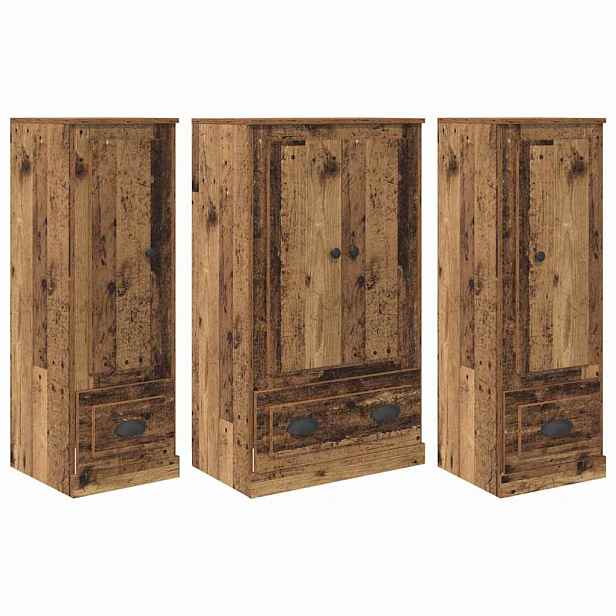 vidaXL Vysoký bufet 3 ks Staré dřevo 132 x 35,5 x 103,5 cm