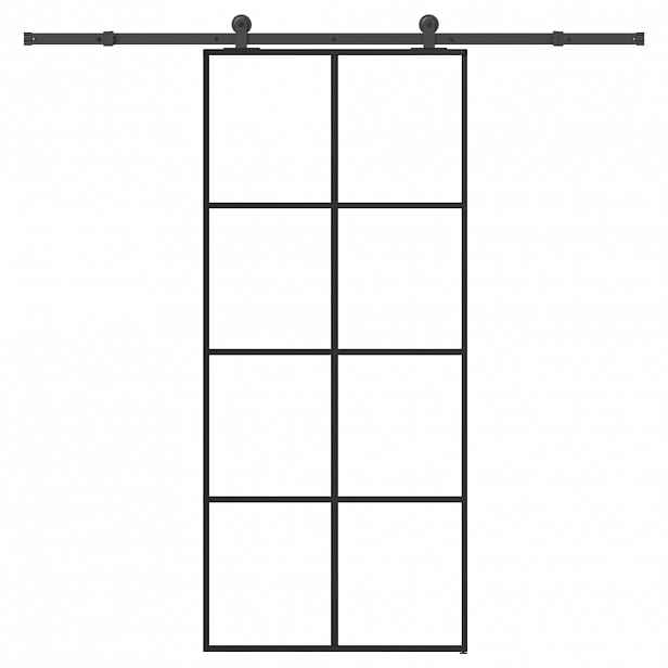 vidaXL Posuvné dveře s kováním 90x205 cm ESG sklo a hliník