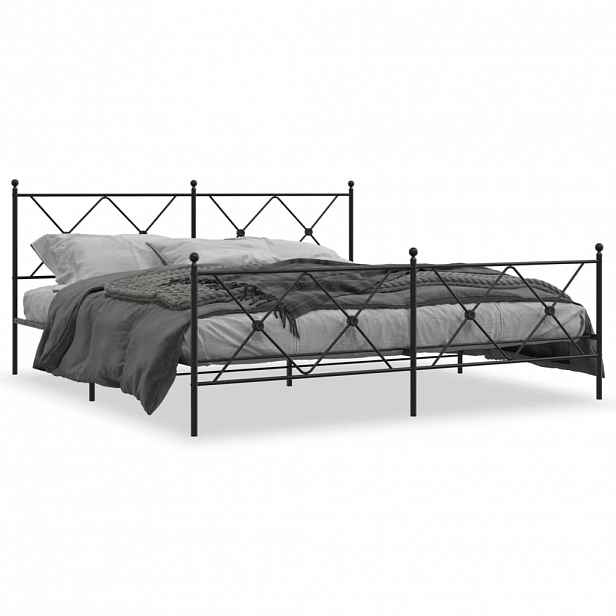 vidaXL Kovový rám postele s hlavovým a nožním čelem černý 183 x 213 cm