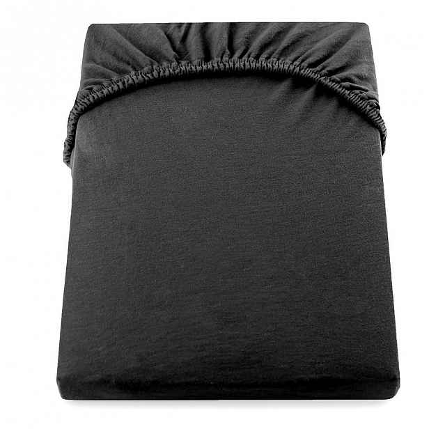 Černé elastické bavlněné prostěradlo DecoKing Amber Collection, 200-220 x 200 cm
