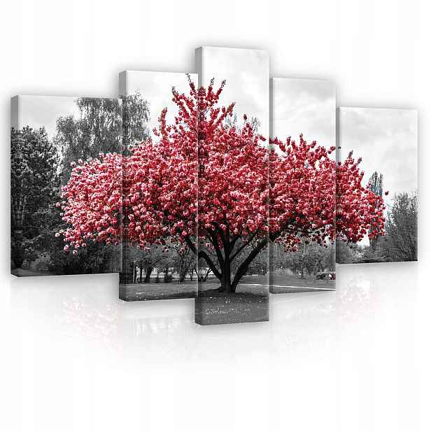 Obraz 170x100 modulární diptych kvetoucí strom sakura červená kontrast