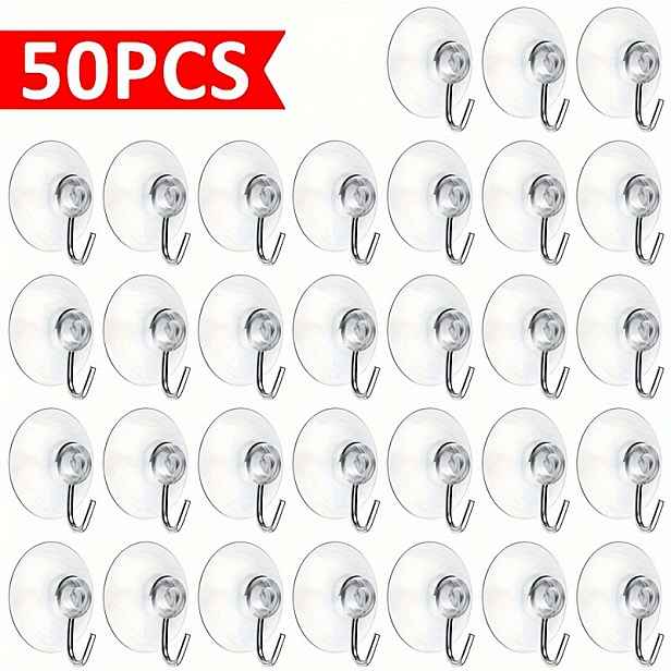 TEMU Balení 50 ks malých průhledných sacích háčků, víceúčelové závěsné úložné háčky bez stop s nerezovými háčky, na okna, skleněné dveře, koupelnové