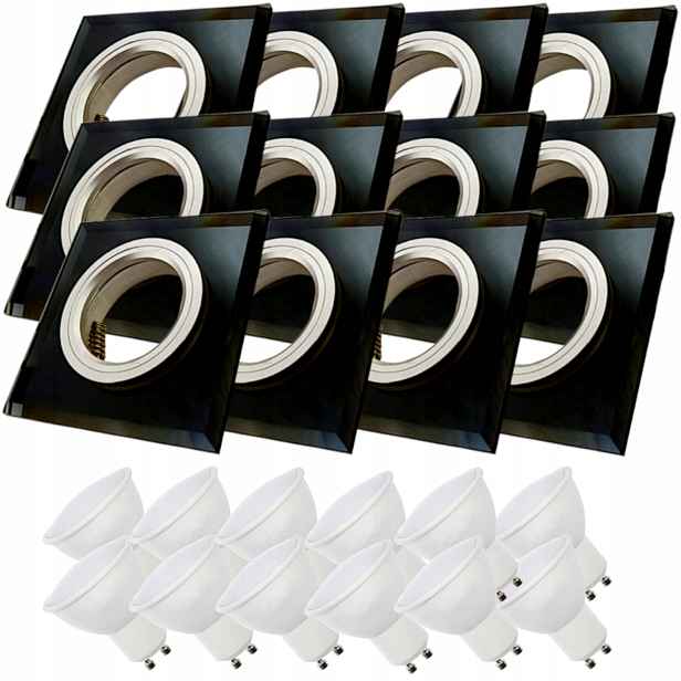 12x Černá Stropní Lampa Halogenová Objímka Sklo Led Žárovky 1.5W