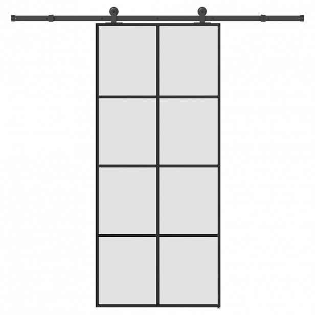 vidaXL Posuvné dveře s kováním 90x205 cm ESG sklo a hliník