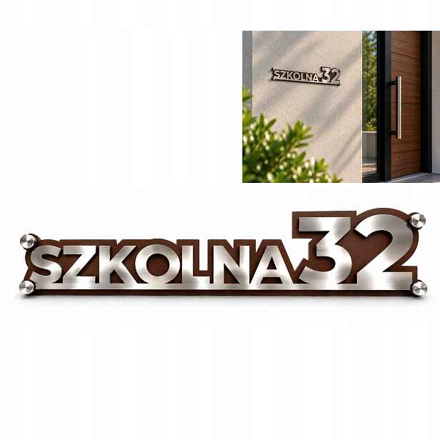 Nerezové 3D číslo domu, adresní štítek Nerezová Ocel, Hnědá