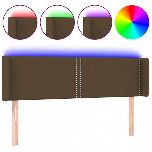 vidaXL Čelo postele s LED tmavě hnědé 147 x 16 x 78/88 cm textil
