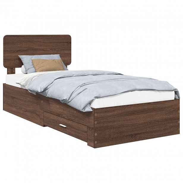 vidaXL Rám postele se zásuvkou Hnědý dub 75 x 190 cm Kompozitní dřevo