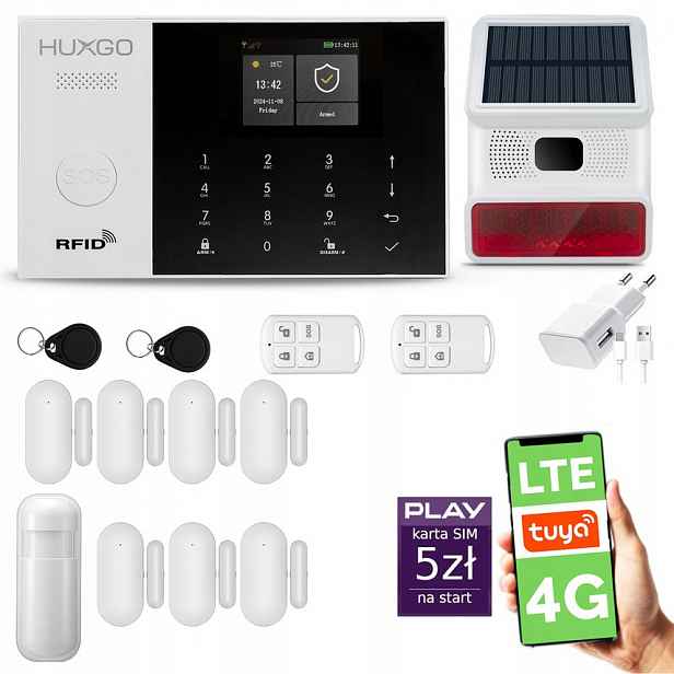 Bezdrátový alarm WiFi Gsm 4G s aplikací Tuya, Huxgo HXA005 D7BS