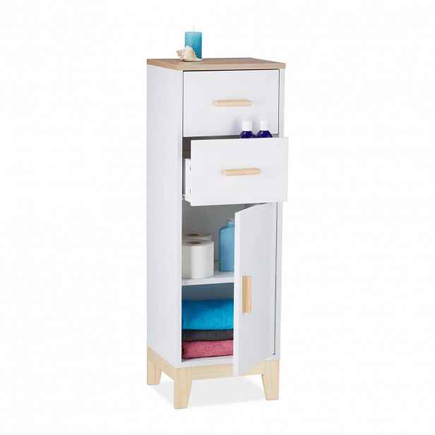 Relaxdays KOUPELNOVÁ SKŘÍŇKA Bílá Přírodní 2 zásuvky 97,5 cm