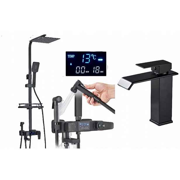 Černá sprchová baterie Termostat LCD sada