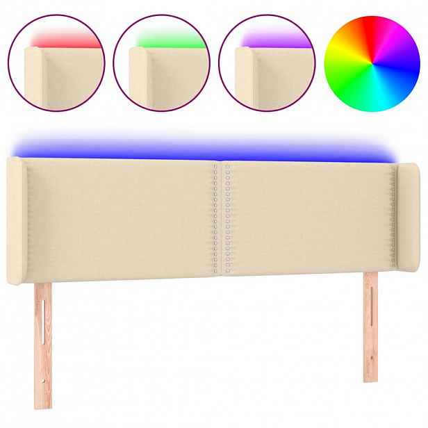 vidaXL Čelo postele s LED krémové 147 x 16 x 78/88 cm textil