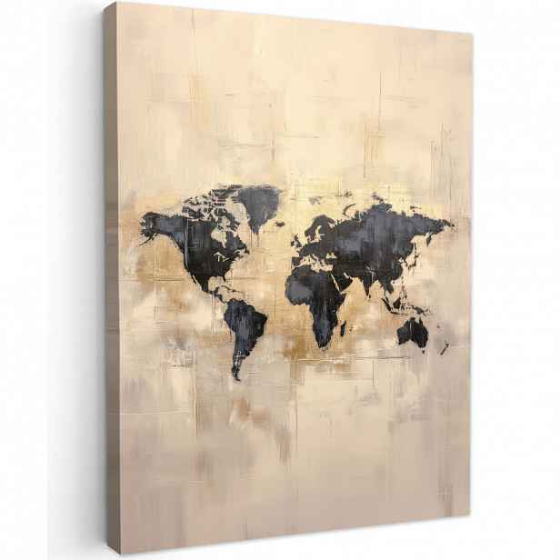 MuchoWow OBRAZ NA PLÁTNĚ Mapa světa - Zlatá - Černá - Abstraktní 30x40 cm