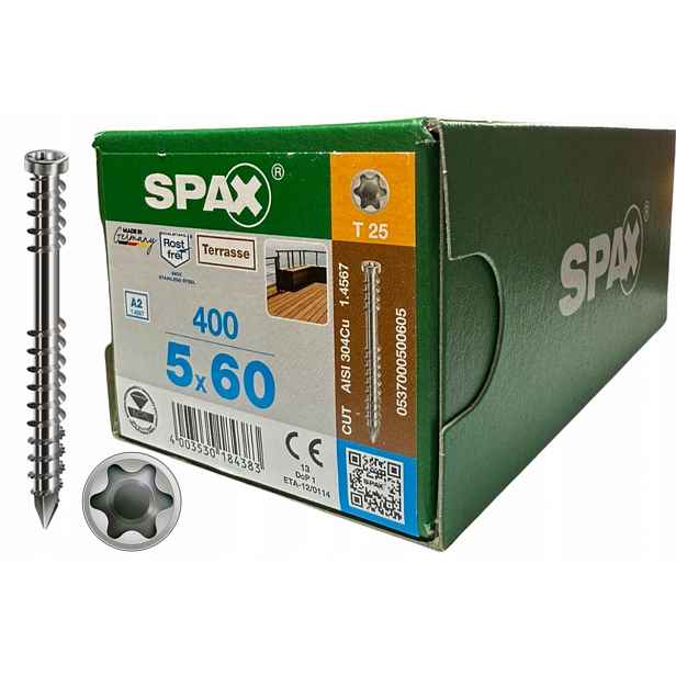 Spax Šrouby na terasovou desku 5x60 mm nerezová ocel Stříbrné 400 ks