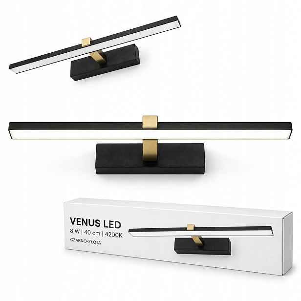 Led lampa Venus 8W 40 cm černo-zlatá neutrální 4200K IP44 580lm nástěnná