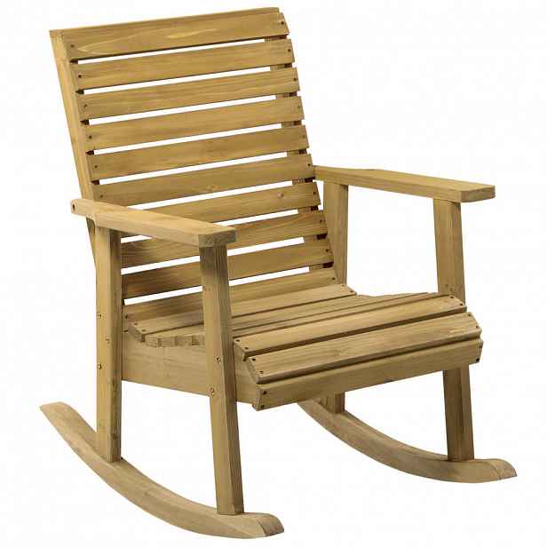 Outsunny HOUPACÍ křeslo s područkami, do 130 kg, 64 x 86 x 85 cm, smrkové dřevo, světle hnědé