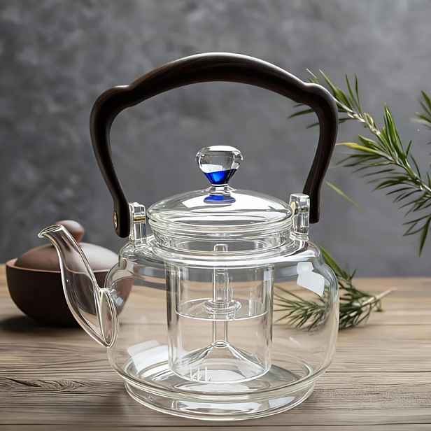 TEMU 1 ks Skleněný čajový hrnec 37,2 oz/1100 ml s izolovanou rukojetí a dvojitým filtrem, odolný vůči vysokým teplotám, vhodný pro všechny